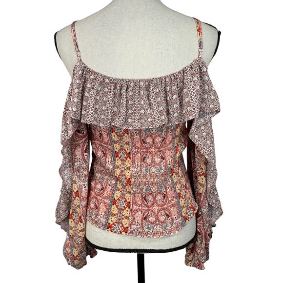 INC Large Cropped Top Geometric Smocked Off-Shoulder Ruffled Balloon Sleeves - Picture 5 of 9